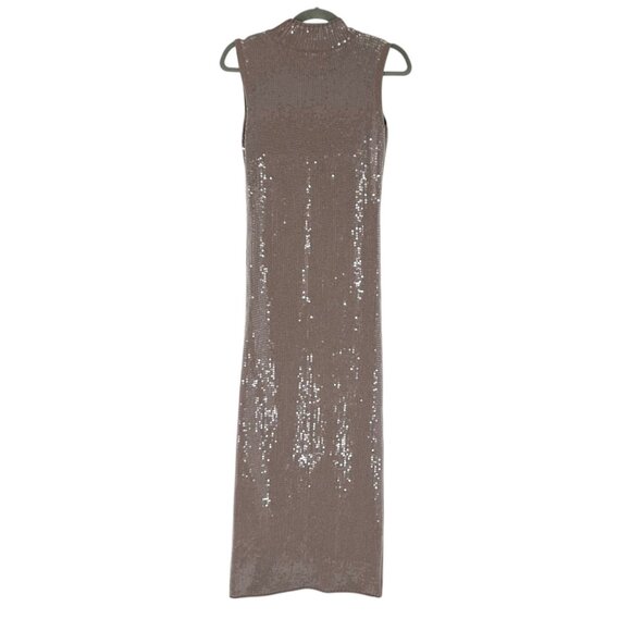 NWOT Retrofete Dove Wool/Cashmere Blend Sequin Embellished Mock Neck Midi Dress - Picture 3 of 8